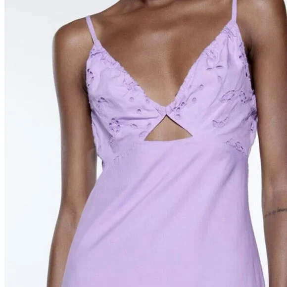 ZARA WOMANLILAC OPENWORK EMBROIDERED DRESS Size (M,L ) 0881/329 NEW WITH  TAG!